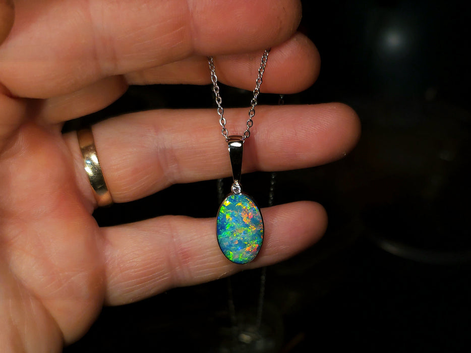 Reine Blanche' Rare Australian Opal & Diamond Pendant 14k White Gold 13.2ct P66