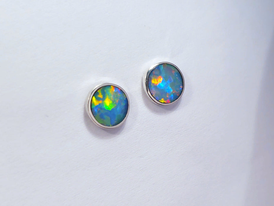 Waru Tili' Australian Stud Opal Earrings Inlay 925 Silver Jewelry 7mm 4.4ct O65