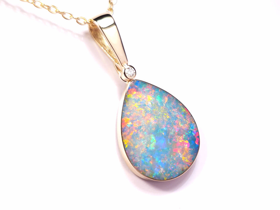 Pink Peonie' Australian Opal & Diamond Pendant Gem Gift 16.2 ct L34
