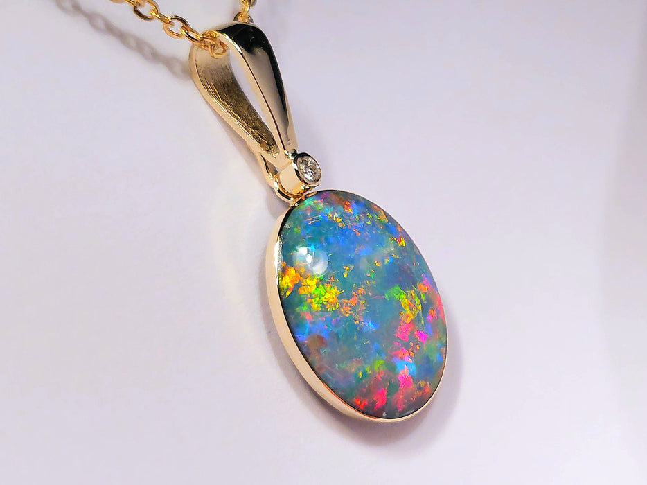 Orbe Arcoiris' Australian Opal & Diamond Pendant Rare Gem Gift 14.55ct M31