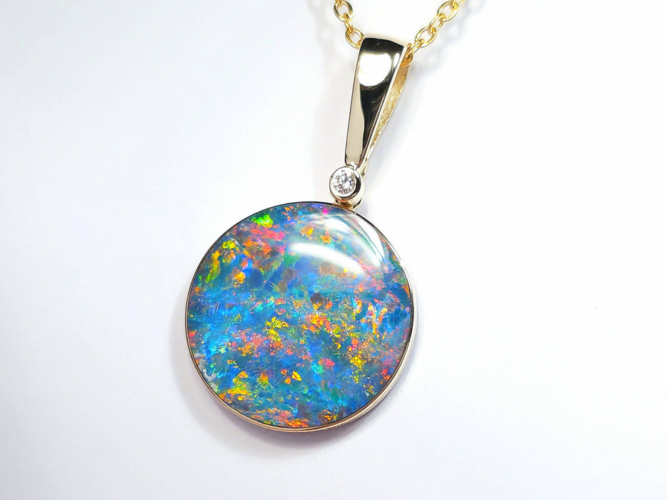 Orbe De Fue' Australian Opal & Diamond Pendant Rare Gem Gift 14.1ct N09