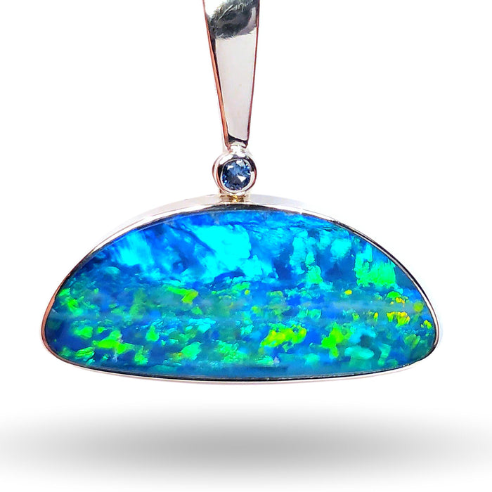 Harbour' Australian Silver Opal Pendant Natural Sapphire Jewelry Gift 15.7ct N14