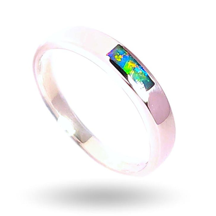 Piccolo Potente' Natural Australian Inlay Opal Ring Size 7 Silver Gem Gift K84