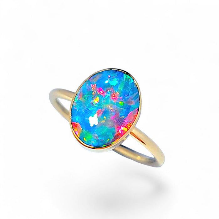 Eldfell' 14k Gold Australian Opal Ring 2.2g Free-Size Q42