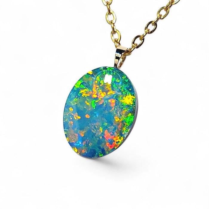 Niji Iris' Rare Australian 14k Gold Opal Doublet Pendant Gift 0.95g Q18