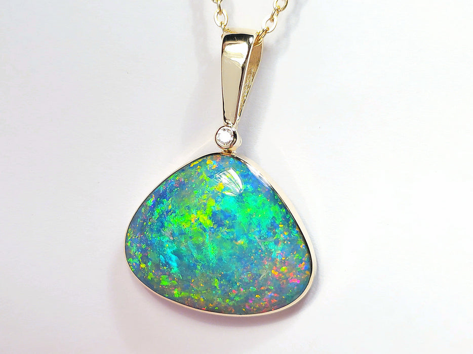 Iris Incendio' Australian Opal & Diamond Pendant Rare Gem Gift 18ct L33