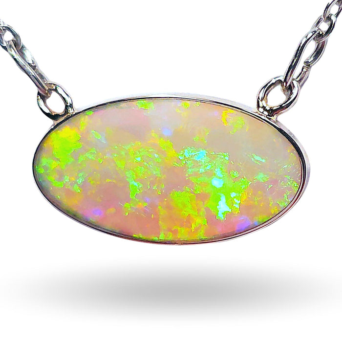 Verde Dore' Australian Solid Fire Opal 14K White Gold Pendant 4.8ct M32