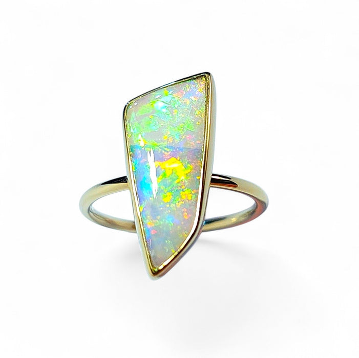 Adah' Rare Solid Australian Opal Ring 14 K Gold Free Sizing 2.4g Q33