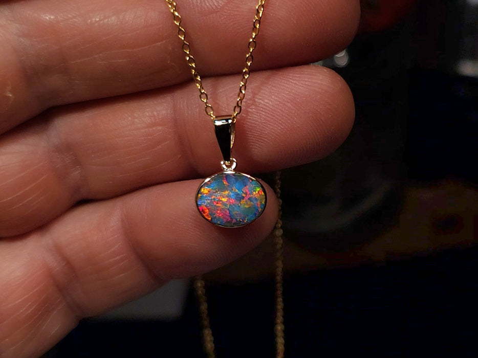 Fuego' Genuine Australian Opal Pendant 14k Gem Gift 0.8g Q74
