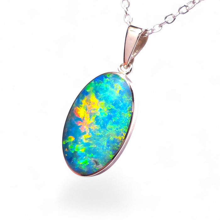 Feu Blanc' Rare Australian Opal Pendant 14k White Gold Gift 8.8ct O96