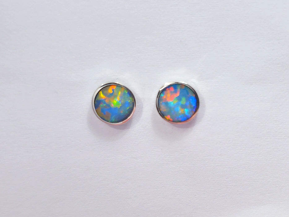 Waru Tili' Australian Stud Opal Earrings Inlay 925 Silver Jewelry 7mm 4.4ct O65