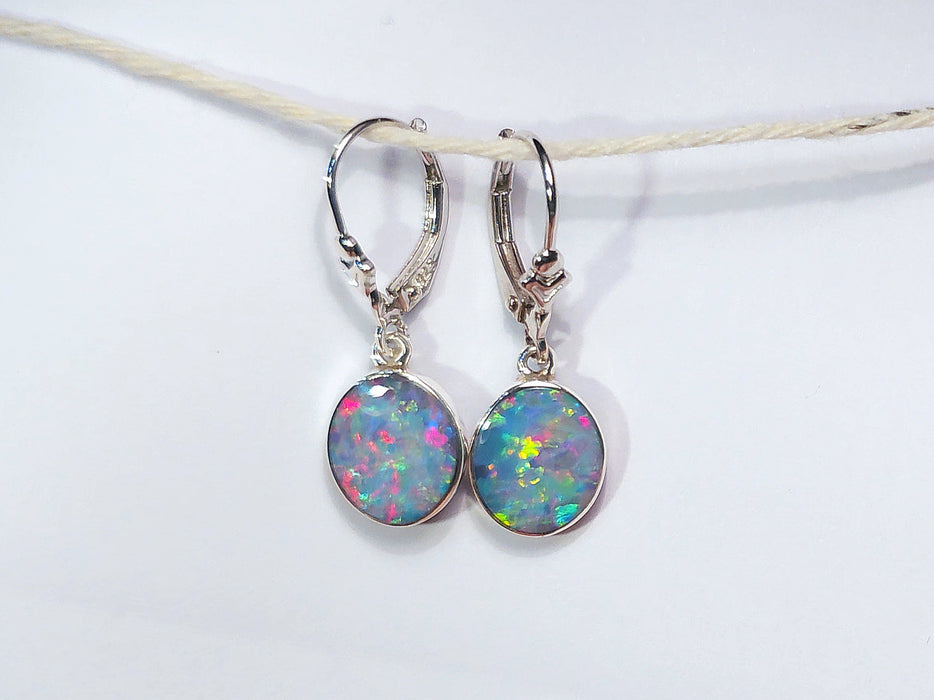 Florets' Australian Opal Dangle Earrings Silver Inlay Gift 2g P47