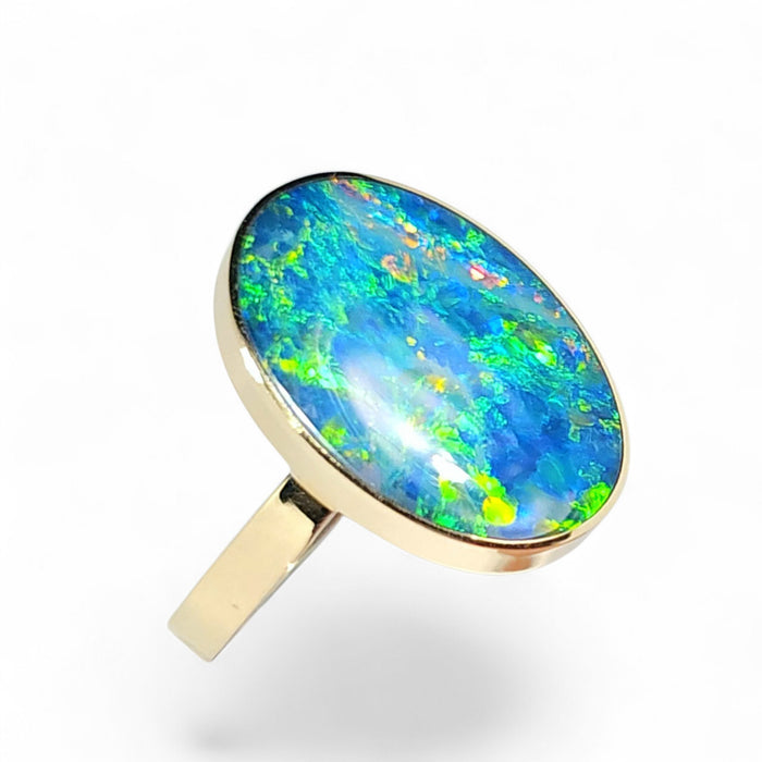 Atlanta' 14k Gold Australian Opal Ring 3.2g US Size 7 Q77