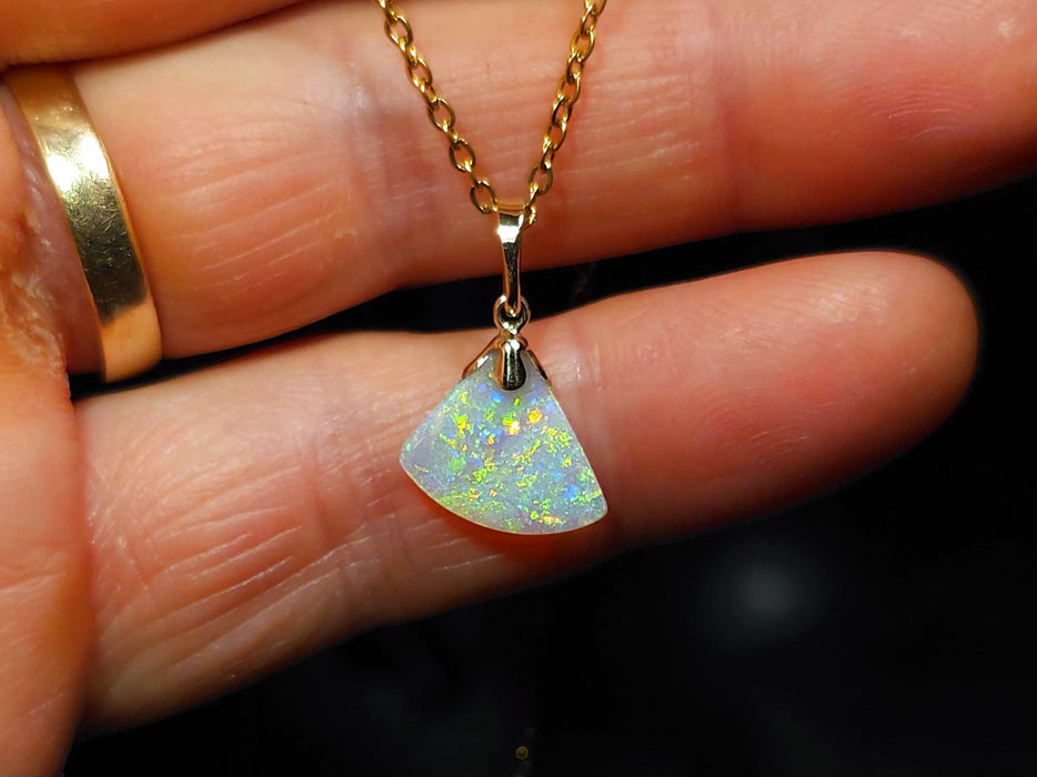 Sparkles' Australian Solid Crystal Opal 14K Gold Pendant 3.2ct Gem P25