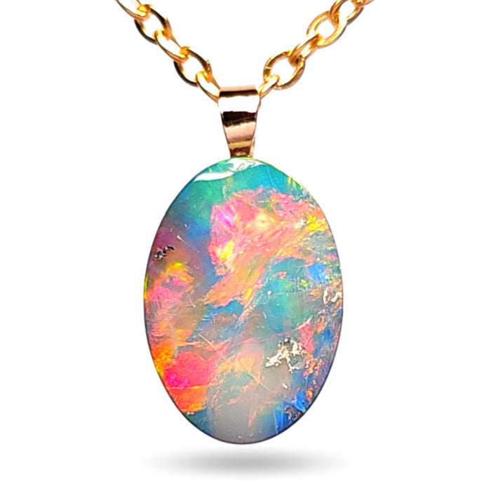 Fire Portal' Australian Opal Pendant 14k Gold Doublet Gift 4.3ct K18