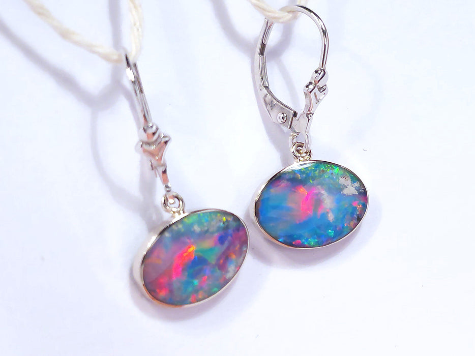 Fue Et Glace' Australian Opal Solid White Gold Dangle Earrings 11.3ct O83