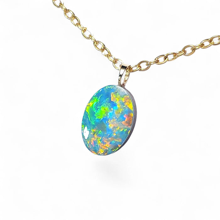 Piccolo Potente' Rare Australian 14k Gold Opal Doublet Pendant Gift 2.7 ct P82