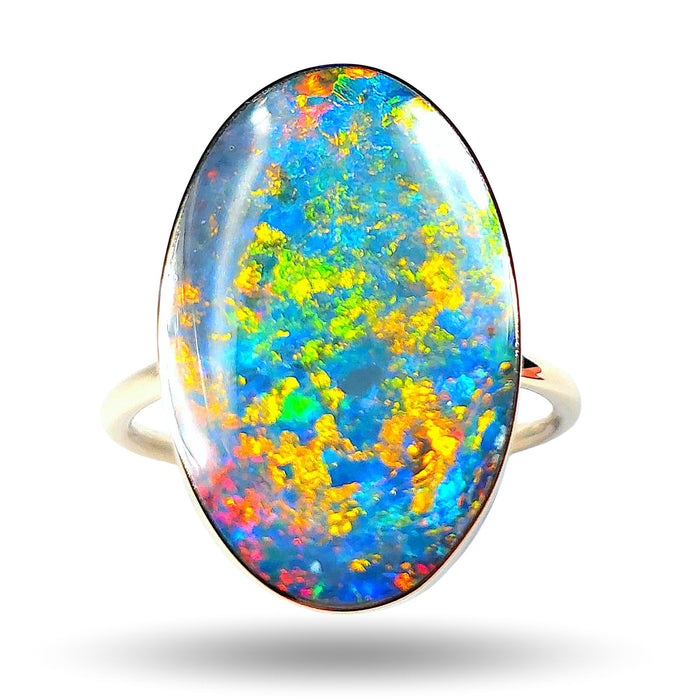 Supernova' 14k Gold Large Australian Opal Ring 3.2g Free Re-Size N25