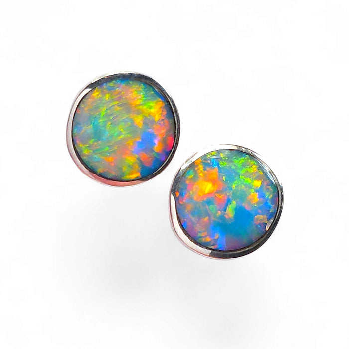 Tjunmi' Australian Stud Opal Earrings Inlay 925 Silver Jewelry 8mm 5.2ct O64