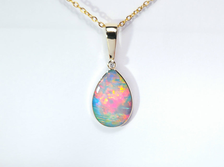 Royal Rain' Australian Opal & Diamond Pendant Rare Gem Gift 2.66g P62
