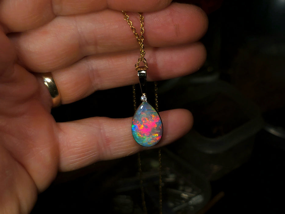 Royal Rain' Australian Opal & Diamond Pendant Rare Gem Gift 2.66g P62