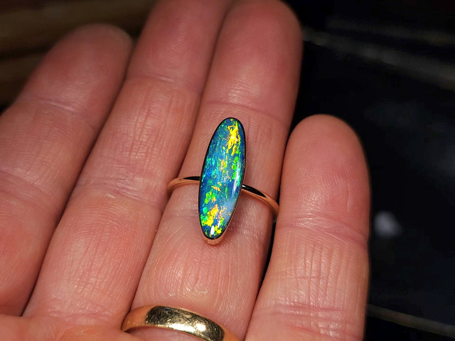 Rai Niji' 14k Gold Australian Opal Ring 2.6g Free Sizing R03