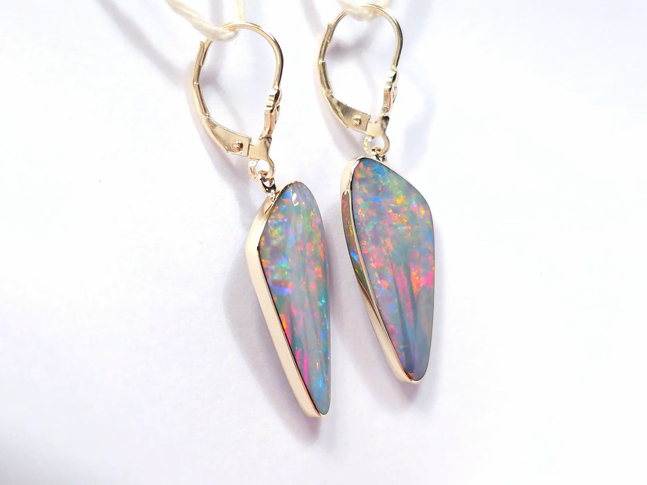 Dos Ranos' Genuine Australian Solid Gold Dangle Opal Earrings 19.5ct O86