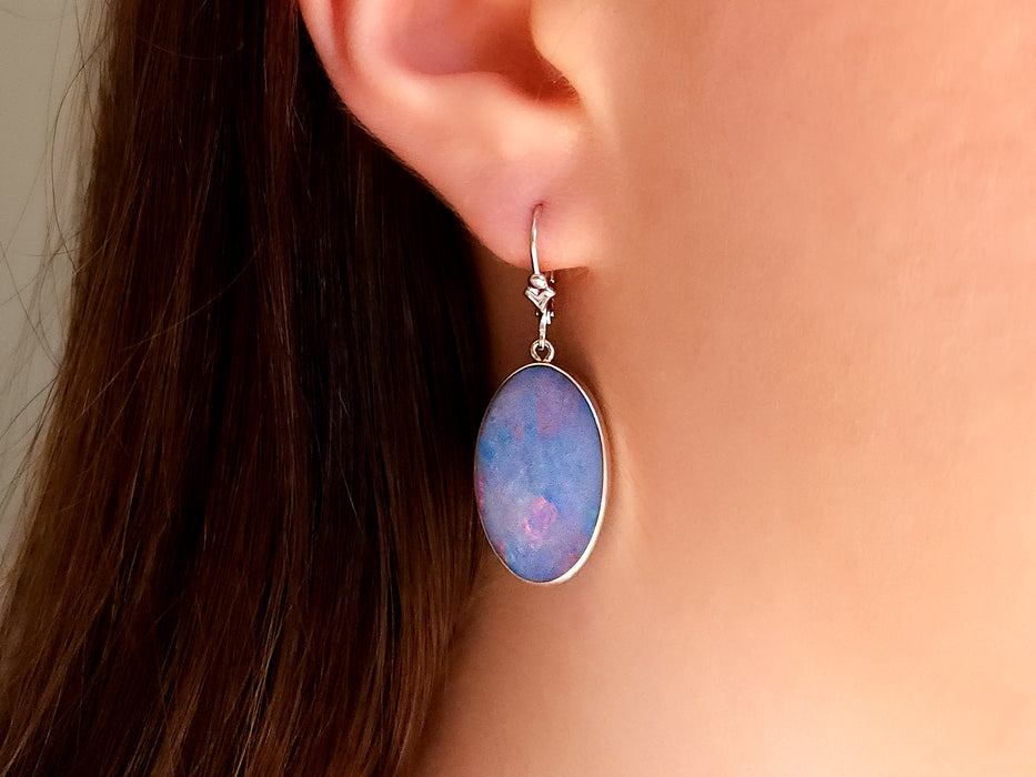 Pink Belle' Large Australian Opal Dangle Earrings Silver Gift 32.5 ct L19