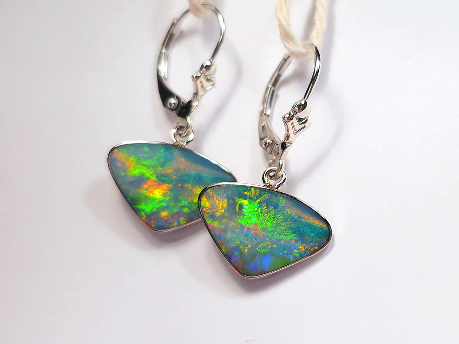 Amalfi' Australian Opal Earrings White Gold Gem Gift Jewelry 10ct M26