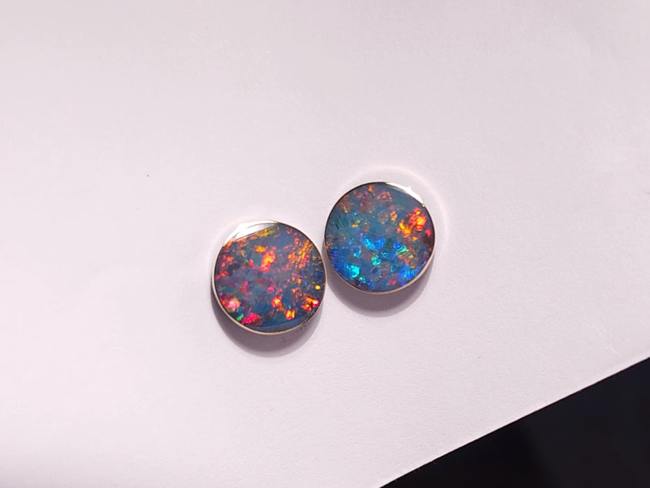 Twin Blaze' Australian Stud Opal Earrings Jewelry Gift 11mm 14k Gold 9.4ct J71