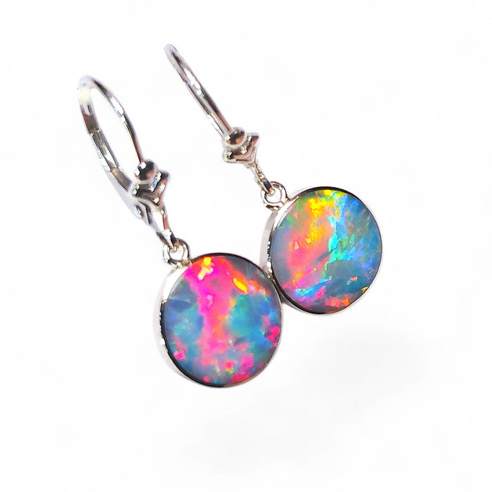 Tulipallot' Australian Opal Solid White Gold Dangle Earrings 12.3ct P50
