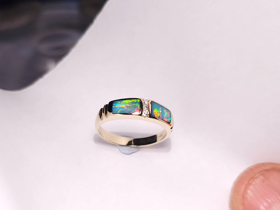 Opulence' Australian Opal Ring Inlay Gem 14k Gold 3.4g US Size 6..75 J68