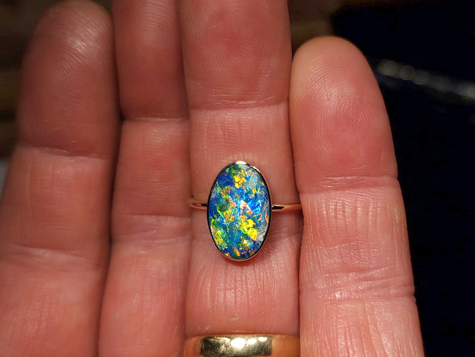 Hanazono' 14k Gold Australian Opal Ring 2.4g Free Sizing R00