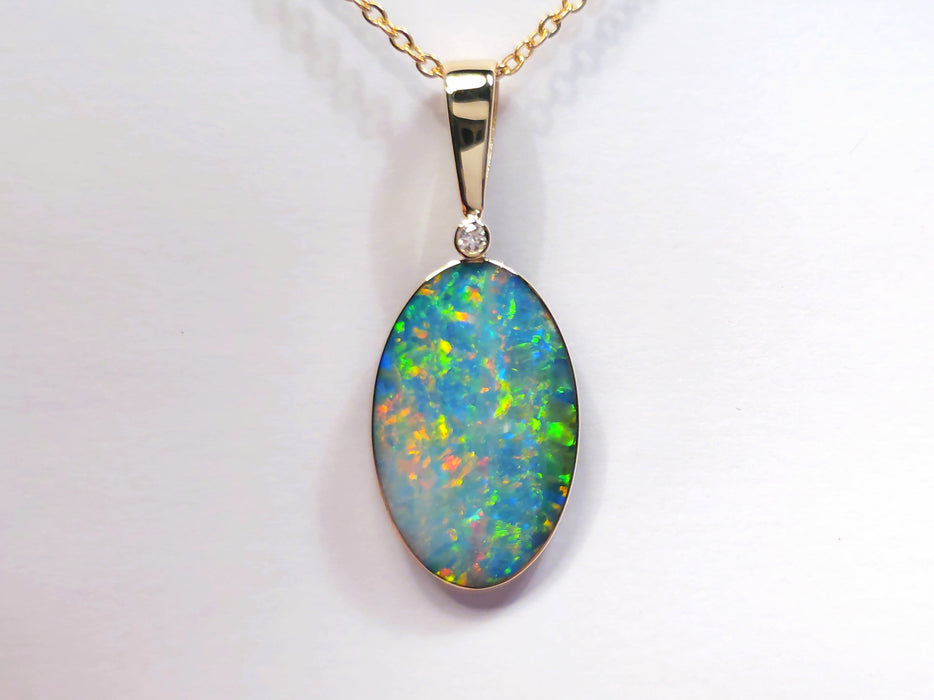 Alluvioni' Australian Opal & Diamond Pendant Rare Gem Gift 16ct O94