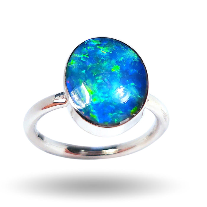 Blue Marble' Genuine Australian Opal Ring Sterling Silver Sz 7 Free Re-Size N32