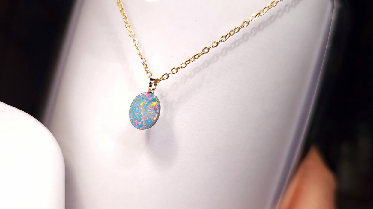 Petite Pomme' Australian Opal Doublet Pendant 14k Gold Gem Gift 2.5ct J99