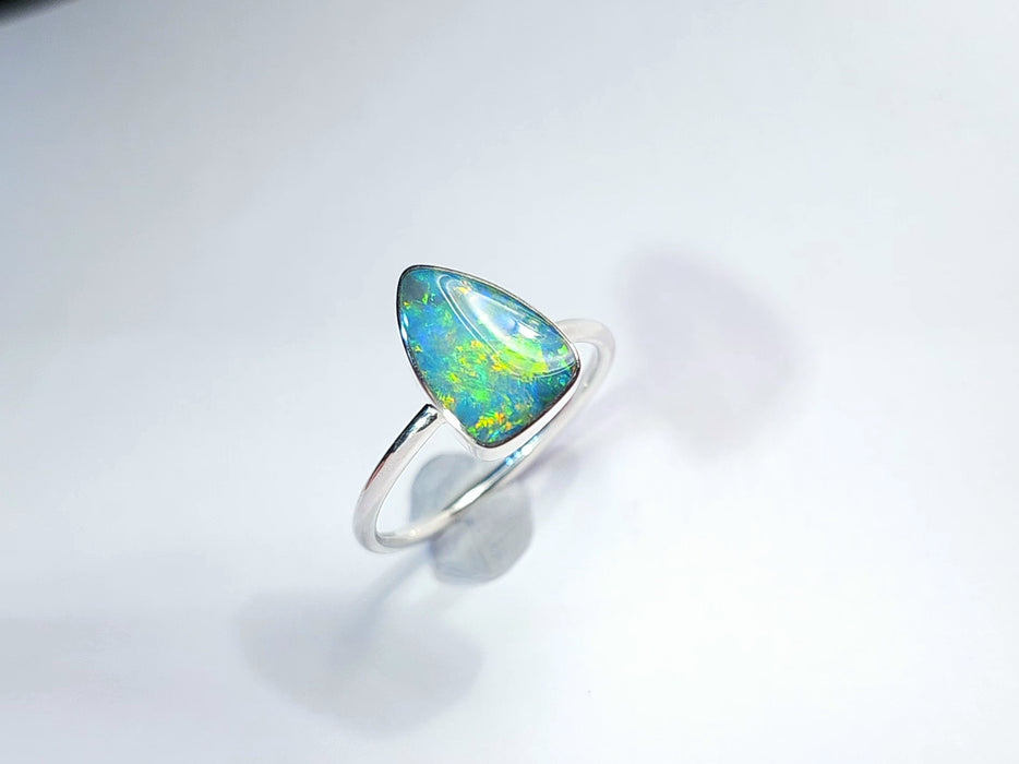 Oro Verde' Genuine Australian Opal Ring 925 Silver Free -Size 1.9g P41