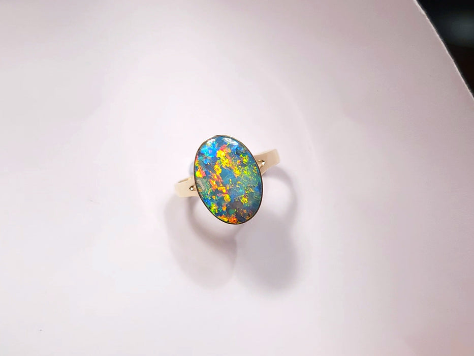 Eldfell' Australian Opal Ring Gem Gift 2.8g 14k Free Re-Size 6.5 K91
