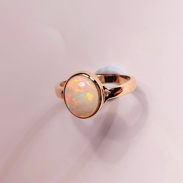 Rosa Blanco' Australian Solid Opal Ring 14k Rose Gold 14.4ct Sz 6.5 K64
