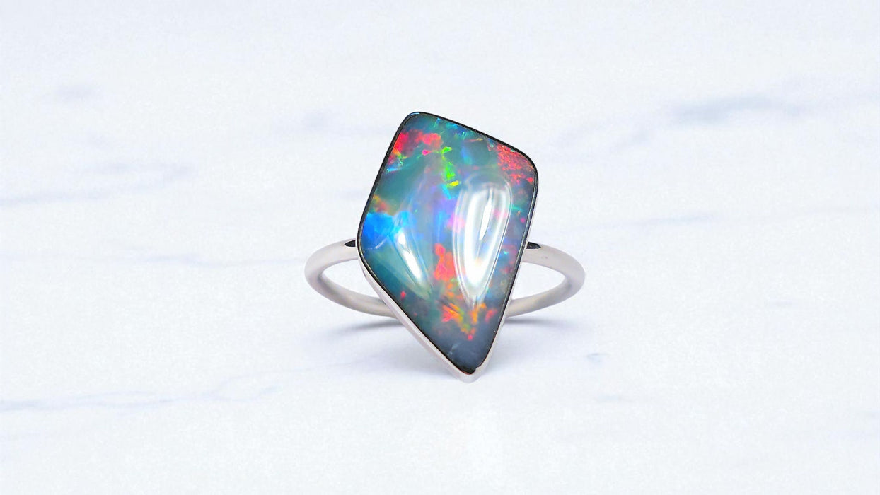 Hearthstone' Genuine Australian Opal Ring 925 Silver Sz 7 Free Re-Size P10