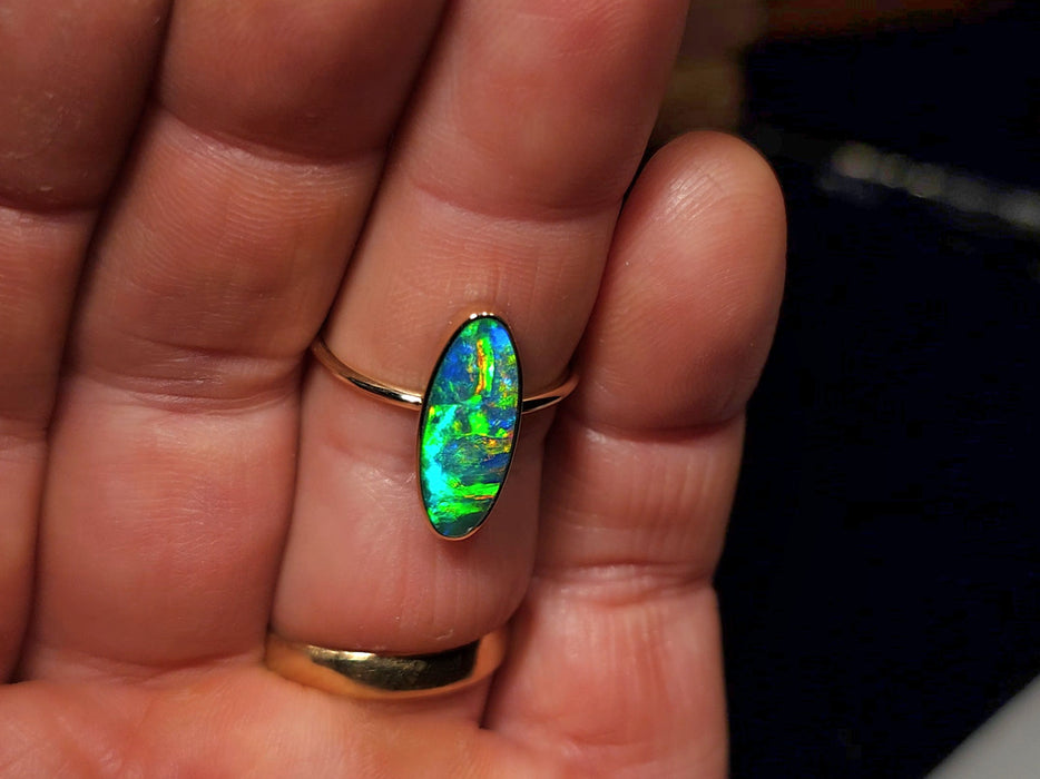 Ether' 14k Gold Australian Opal Ring 2.3g Free Sizing R02