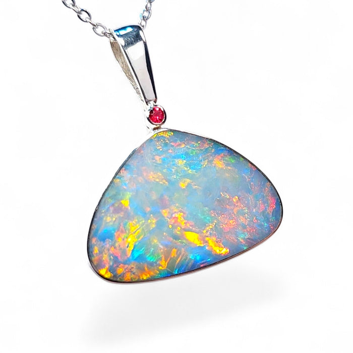 Orionis' Large Australian Silver Opal Pendant Natural Red Spinel 4.1g Q56
