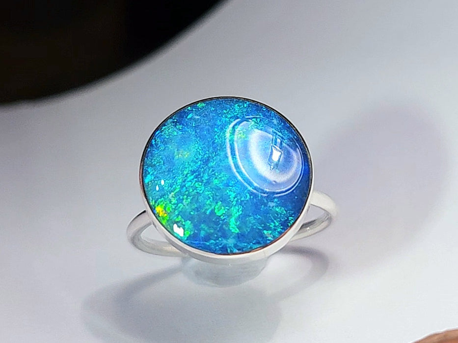 Earth' Genuine Australian Opal Ring 925 Silver Free Re-Size P43