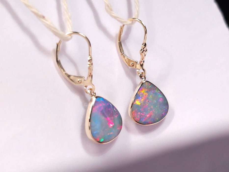 Fun Loo Mung' Genuine Australian Solid Gold Dangle Opal Earrings 12.2ct O79