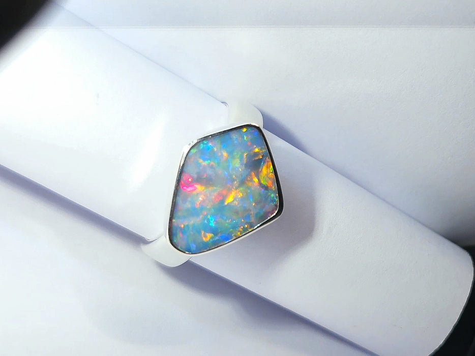 Odin's Eye' Large Unisex Australian Opal Silver Ring 8.4g Free Re-Size Q26