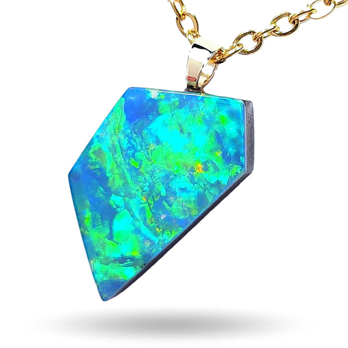 Vert Electrique' Vivid Australian Opal Pendant 14k Gold Doublet Gift 5.1ct N35