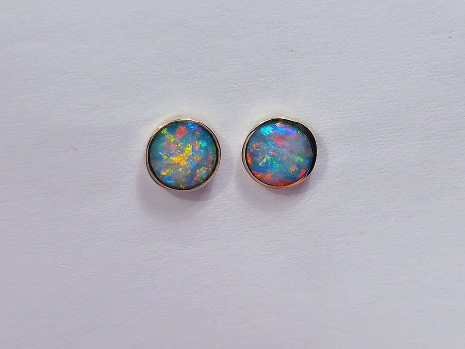 Muntja' Australian Stud Opal Earrings Inlay Jewelry Gem Gift 7mm 14k 5.2ct O63