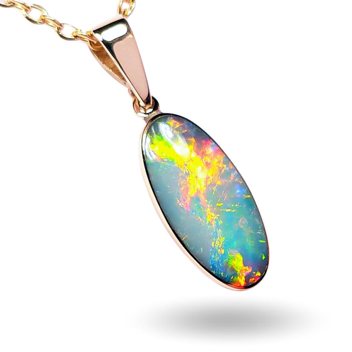 Flame Arc' Genuine Australian Opal Pendant 14K Gold 4.1ct L38