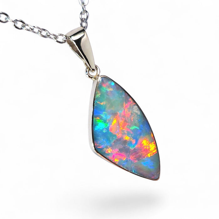 Vitteld' Bright Australian Opal Pendant 14k White Gold Gift 1.54g P94