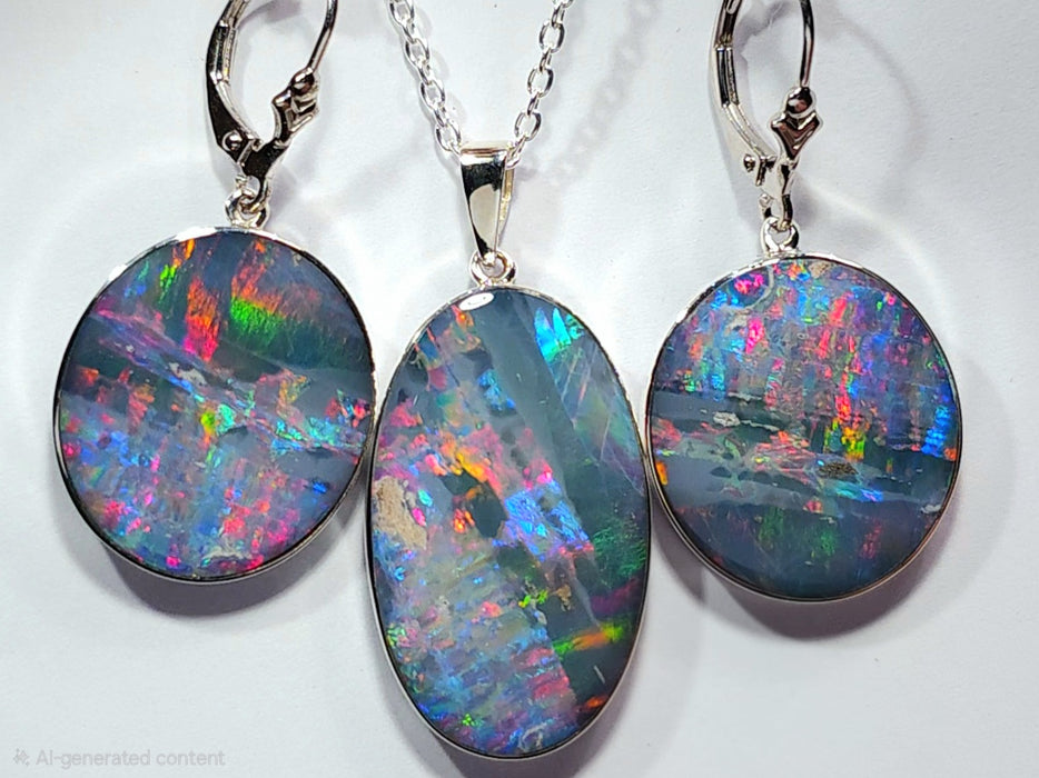 Colorada' Rare Large Australian Opal Pendant & Earring Set 925 Silver Q60